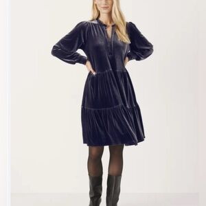 NWT Kate & Sam Charcoal Gray Velvet Tiered Ruffle Boho Dress - Large